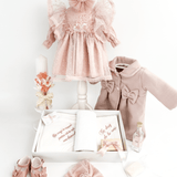 Trusou botez complet cu rochita eleganta si lumanare personalizata manual - Mirabel - Botez bebelusi