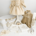 Trusou botez complet cu rochita eleganta si lumanare personalizata manual - Pauline - Botez bebelusi