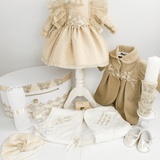 Trusou botez complet cu rochita eleganta si lumanare personalizata manual - Pauline - Botez bebelusi