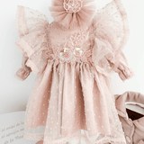 Trusou botez complet cu rochita eleganta si lumanare personalizata manual - Roxane - Botez bebelusi
