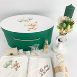 Trusou botez complet verde cu ursulet cu baloane - Botez bebelusi