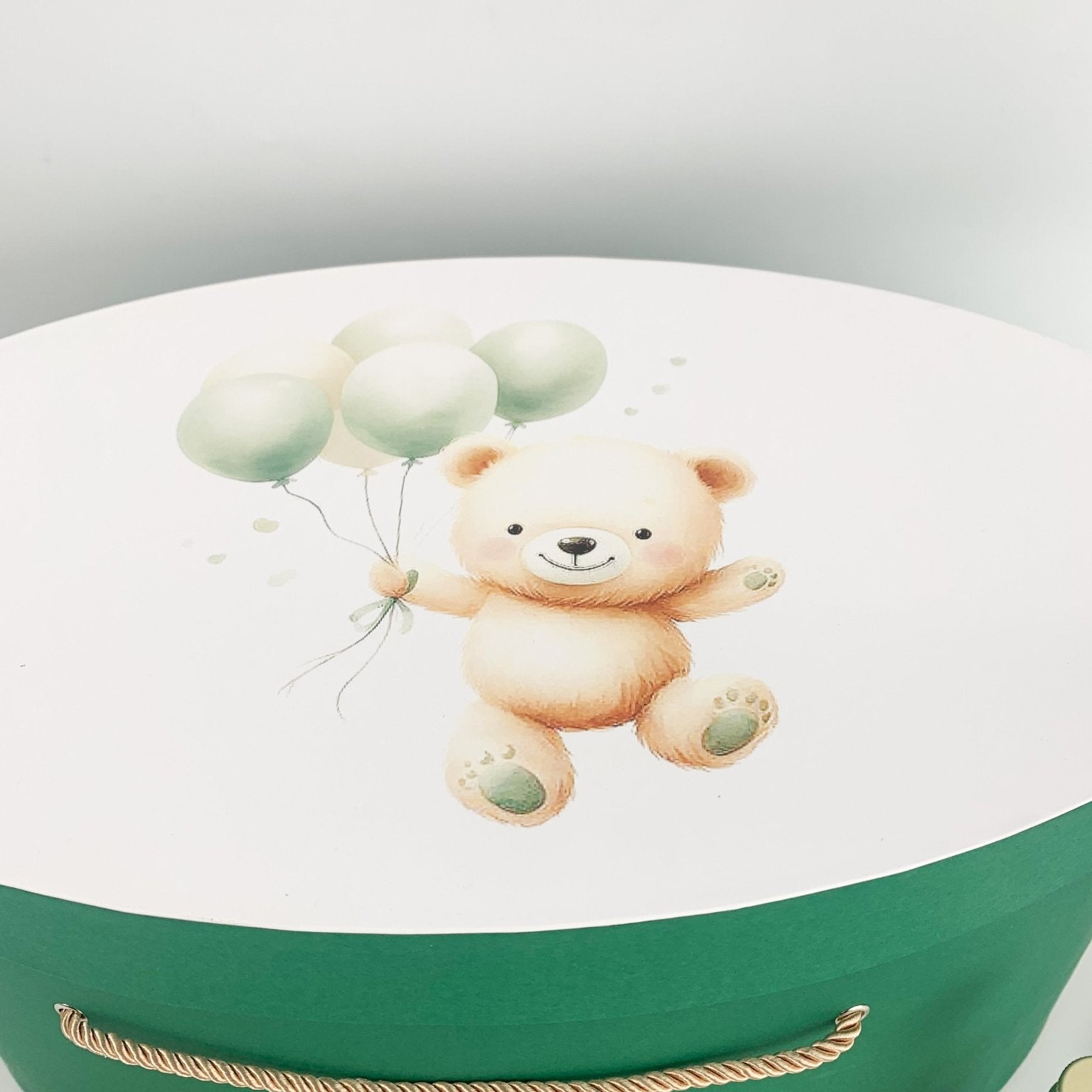 Trusou botez complet verde cu ursulet cu baloane - Botez bebelusi