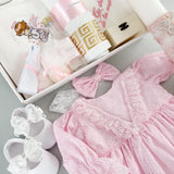 Trusou elegant botez fetițe cu rochiță și accesorii