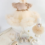 Rochie crem din bumbac inclusa in trusou botez fetita
