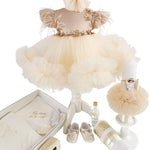 Trusou complet botez fetita cu rochie crem