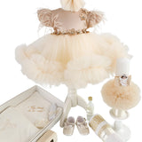 Trusou complet botez fetita cu rochie crem