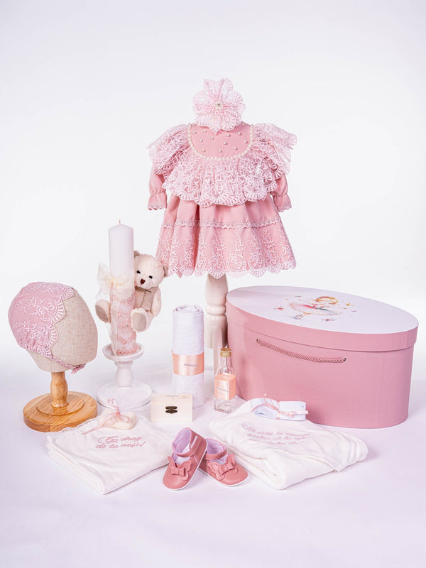 Trusou botez hand made cu rochita, lumanare si accesorii personalizate - Inara - Botez bebelusi
