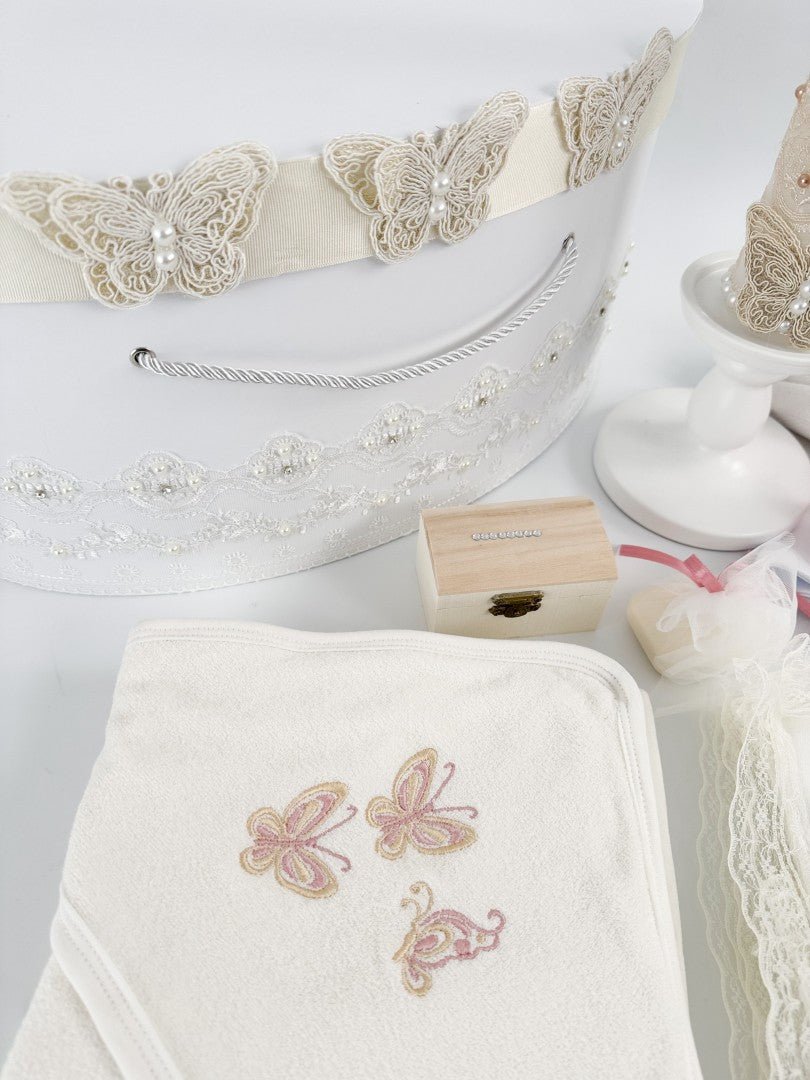 Trusou complet fetita roz pudra cu fluturasi - Botez bebelusi