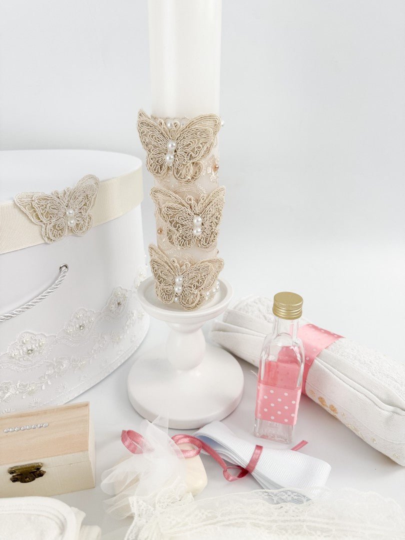 Trusou complet fetita roz pudra cu fluturasi - Botez bebelusi