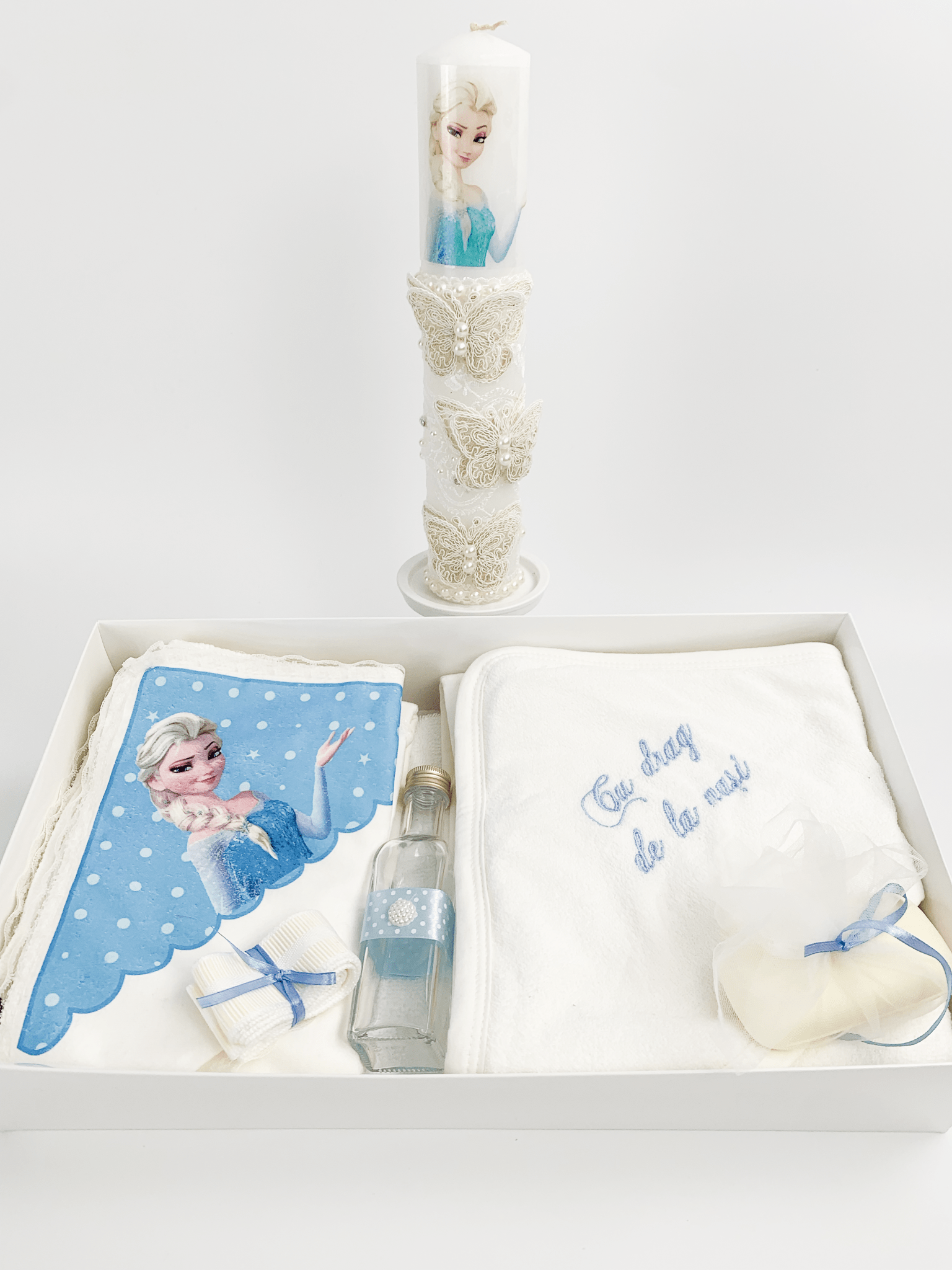 Trusou cu lumanare botez fetita Elsa - Botez bebelusi