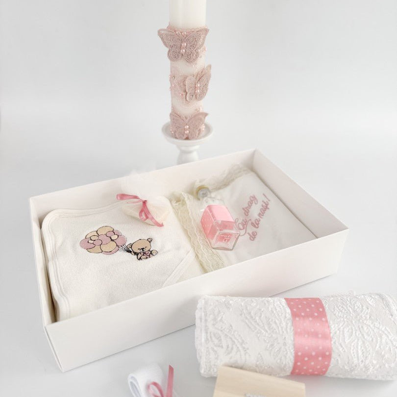 Trusou fetita roz cu ursulet cu baloane - Botez bebelusi