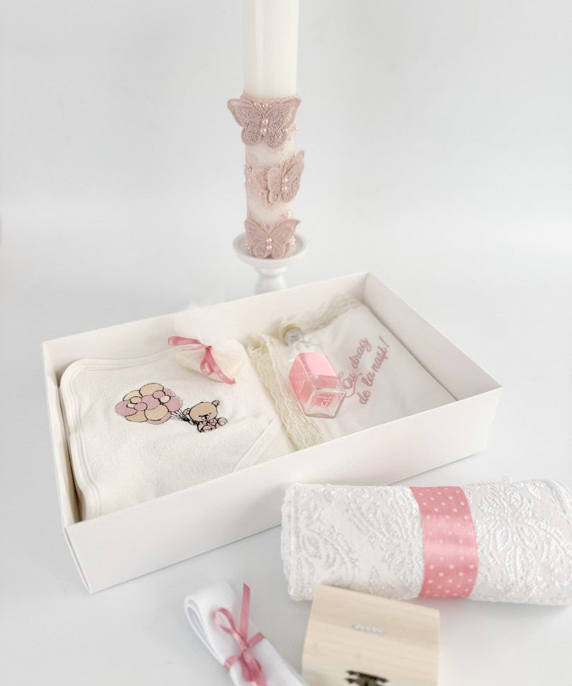Trusou fetita roz cu ursulet cu baloane - Botez bebelusi