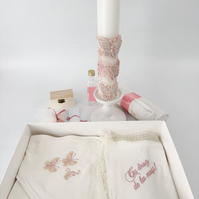 Trusou fetita roz pudra cu fluturasi - Botez bebelusi