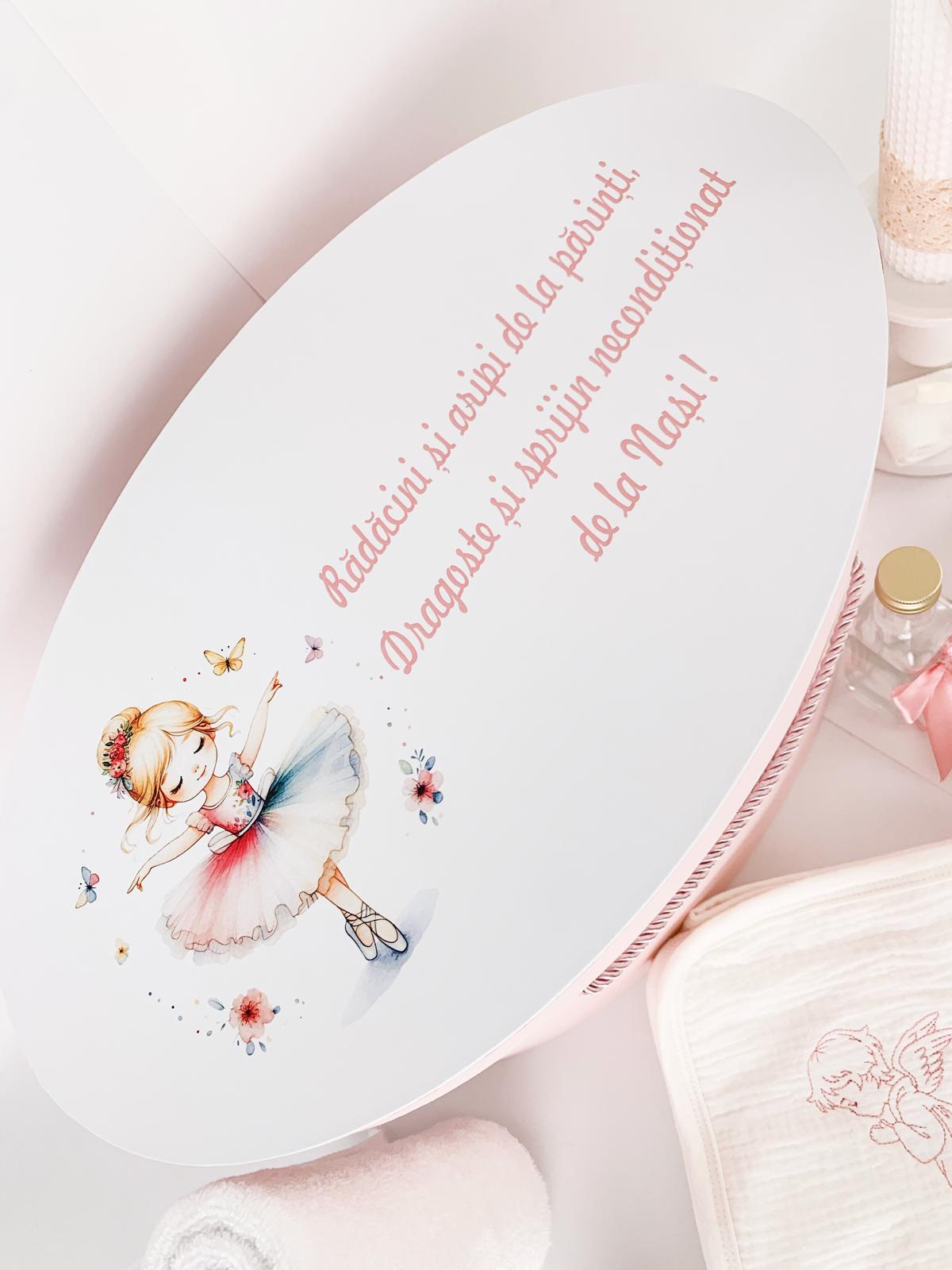 Trusou personalizat botez cu cufar, muselina si lumanare ceara naturala - Talia - Botez bebelusi