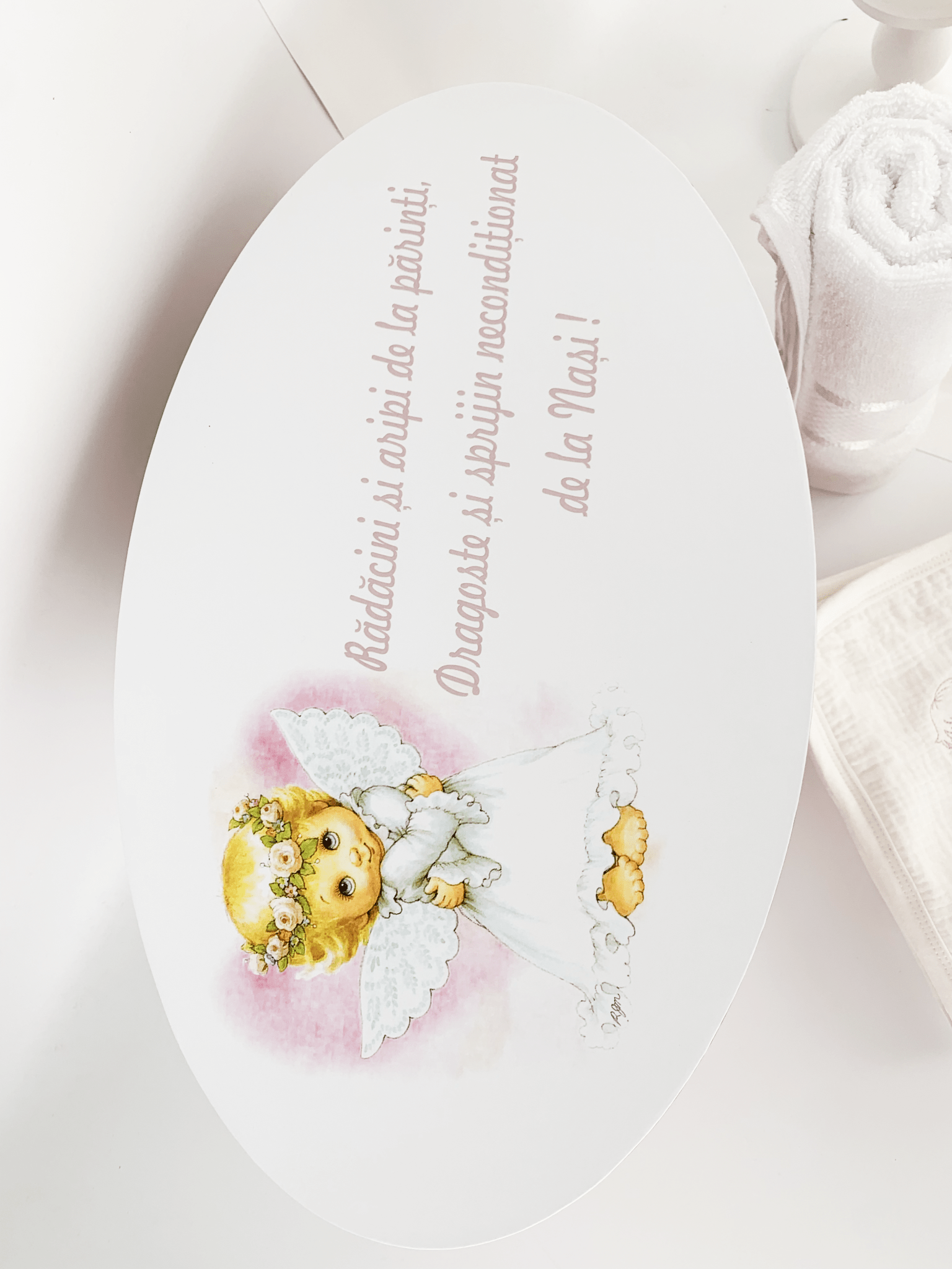 Trusou personalizat botez cu cufar, muselina si lumanare ceara naturala - Vivienne - Botez bebelusi