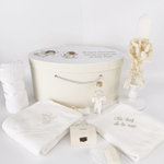 Trusou personalizat botez cu cufar, muselina si lumanare hand made - Alesia - Botez bebelusi