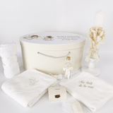 Trusou personalizat botez cu cufar, muselina si lumanare hand made - Alesia - Botez bebelusi