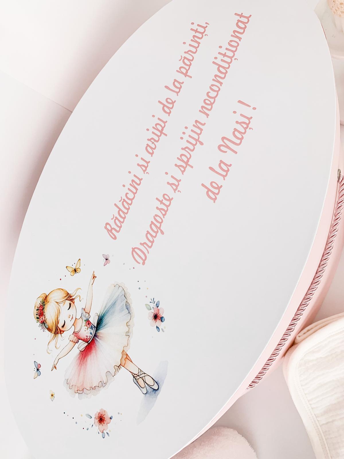 Trusou personalizat botez cu cufar, muselina si lumanare hand made - Talia - Botez bebelusi