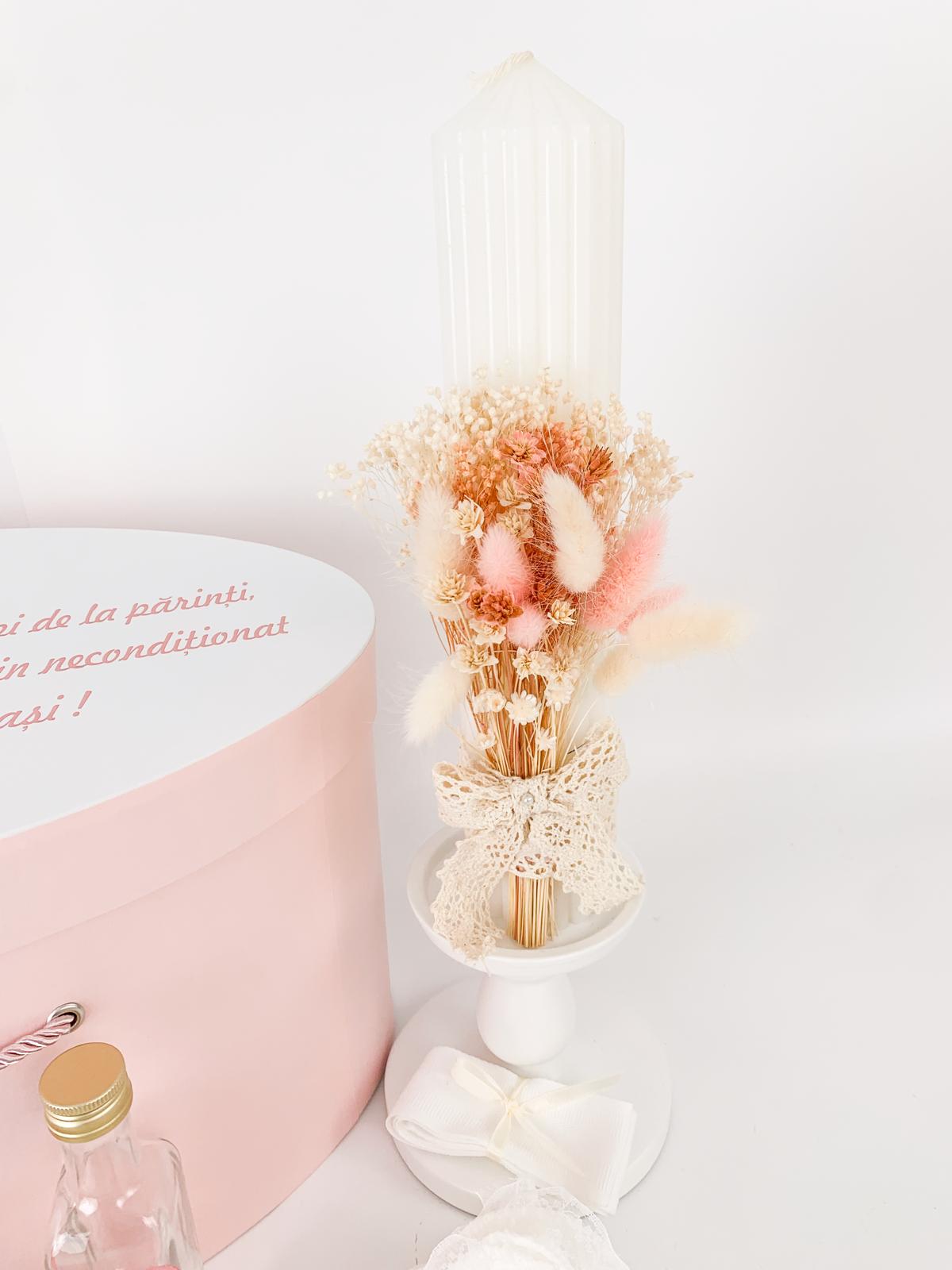Trusou personalizat botez cu cufar, muselina si lumanare hand made - Talia - Botez bebelusi