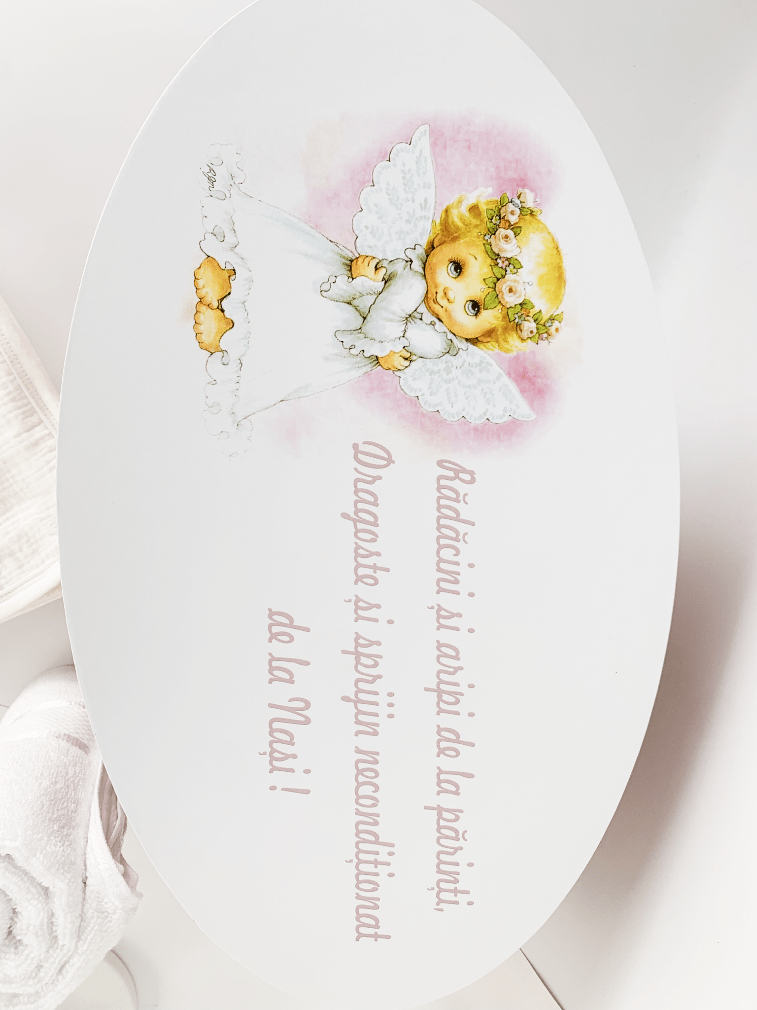 Trusou personalizat botez cu cufar, muselina si lumanare hand made - Vivienne - Botez bebelusi