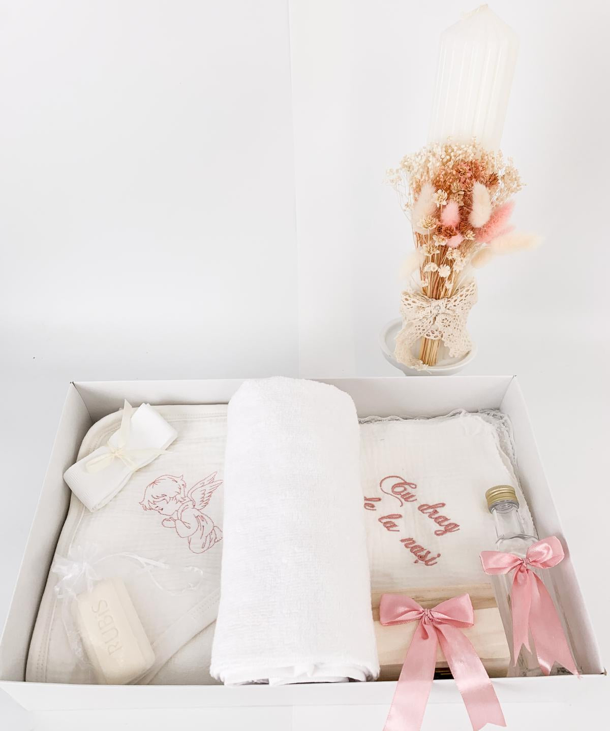 Trusou personalizat botez muselina si lumanare hand made - Talia - Botez bebelusi