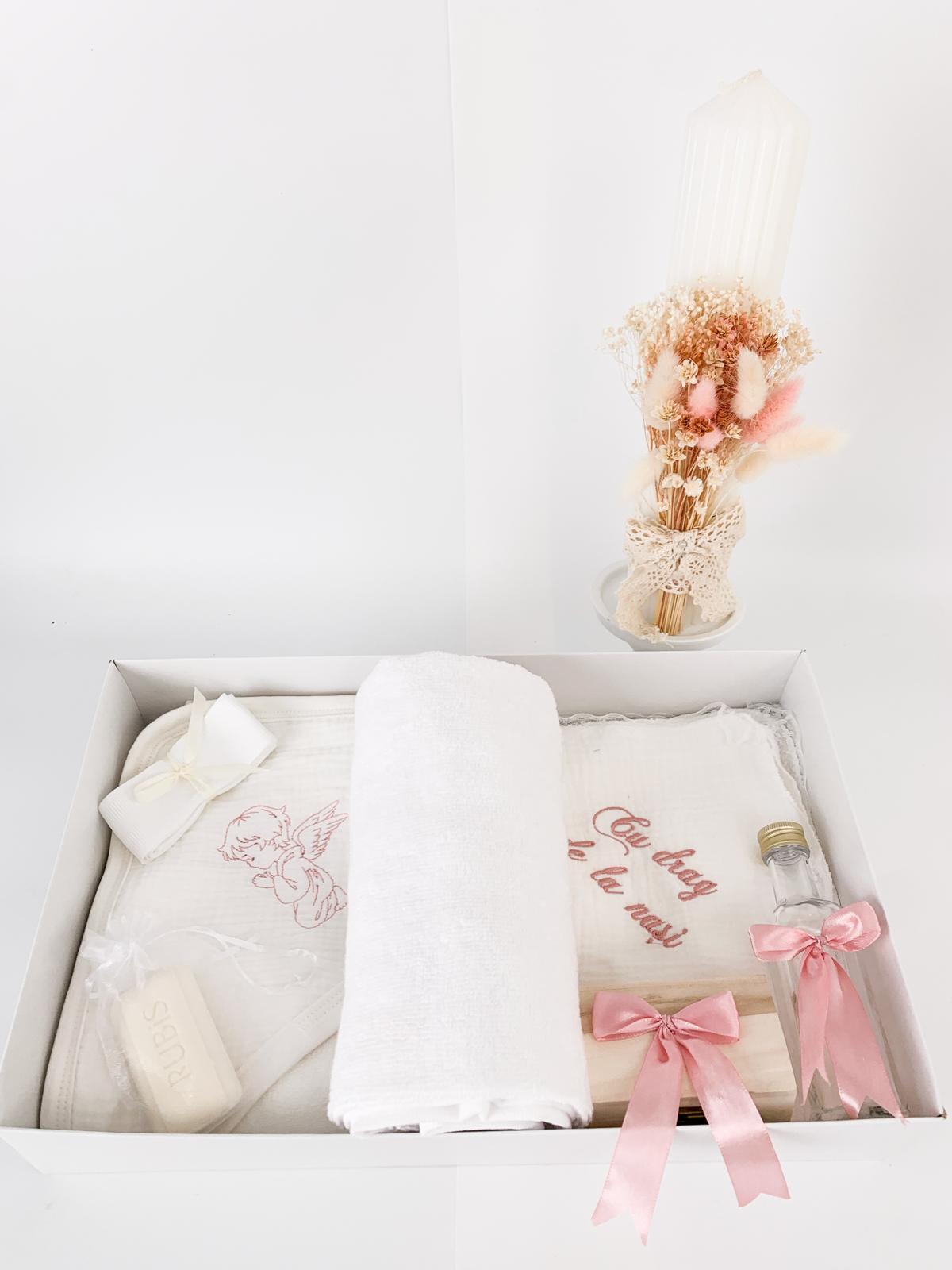 Trusou personalizat botez muselina si lumanare hand made - Talia - Botez bebelusi