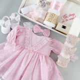 Trusou botez roz brodat cu detalii delicate pentru fete